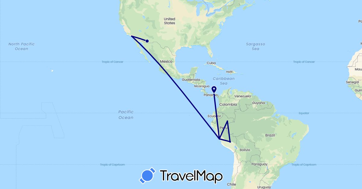 TravelMap itinerary: driving in Panama, Peru, United States (North America, South America)